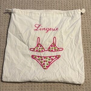 LILY JULIET - Pink & White Lingerie Drawstring Travel Bag - 15" x 15.5"